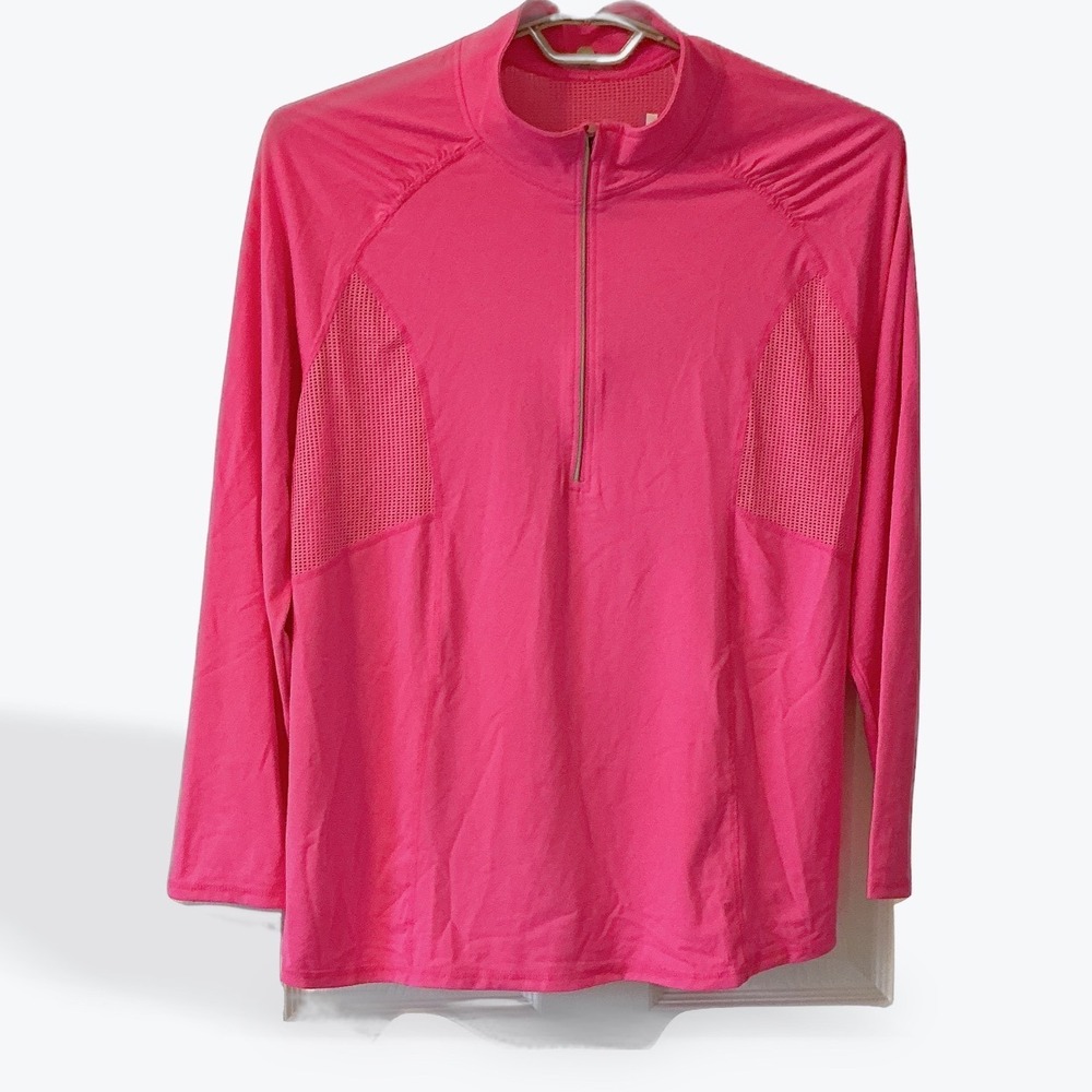 Fruit of the Loom Fit for Me Pink Performance Quarter Zip Top Plus Size 1X 16W